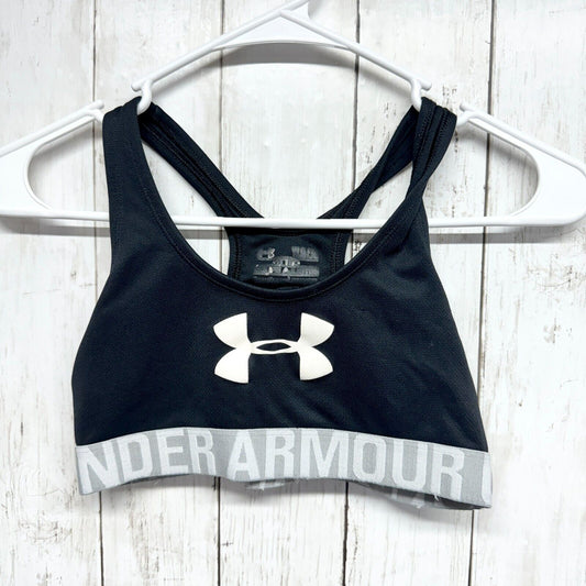 UNDER ARMOR Sports Bra Women Size XS Grey Strap Racerback Logo Black Athletic