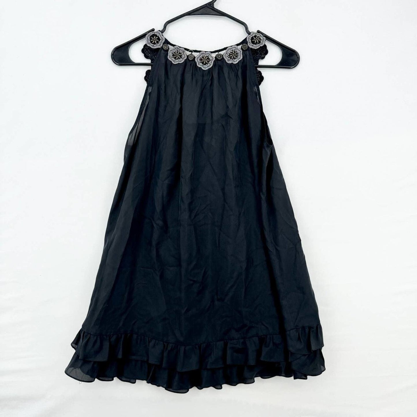Rebecca Taylor 100% Silk Sleeveless Boho Black V Neck Blouse Size 6