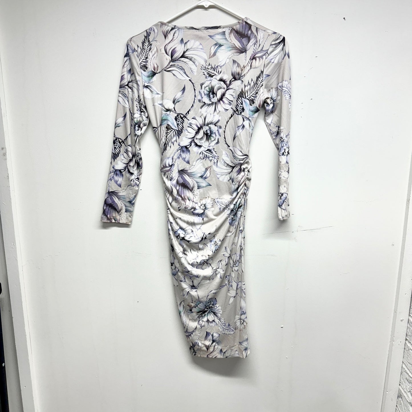 REISS Women Balbina Pale Purple Floral Long Sleeve Form Fitting Midi Dress XS
