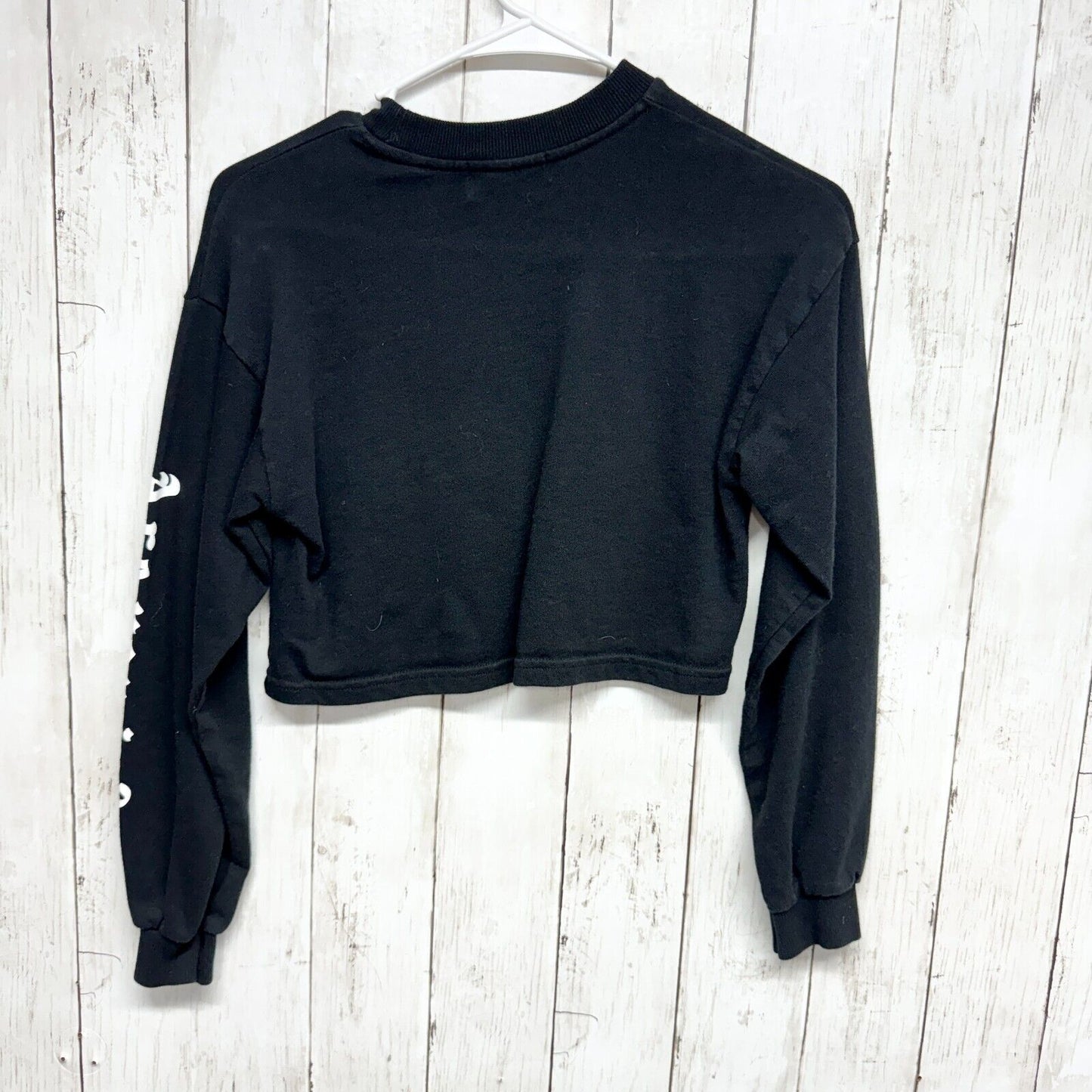 BERKSHKA Top Women Size XS Cropped Long Sleeve "Sister group Chat" Black