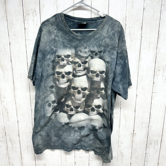 Vintage 2005 SKULLBONE Unisex 2XL 3D Skull Stacked Tie Dye Blue Y2K Men’s