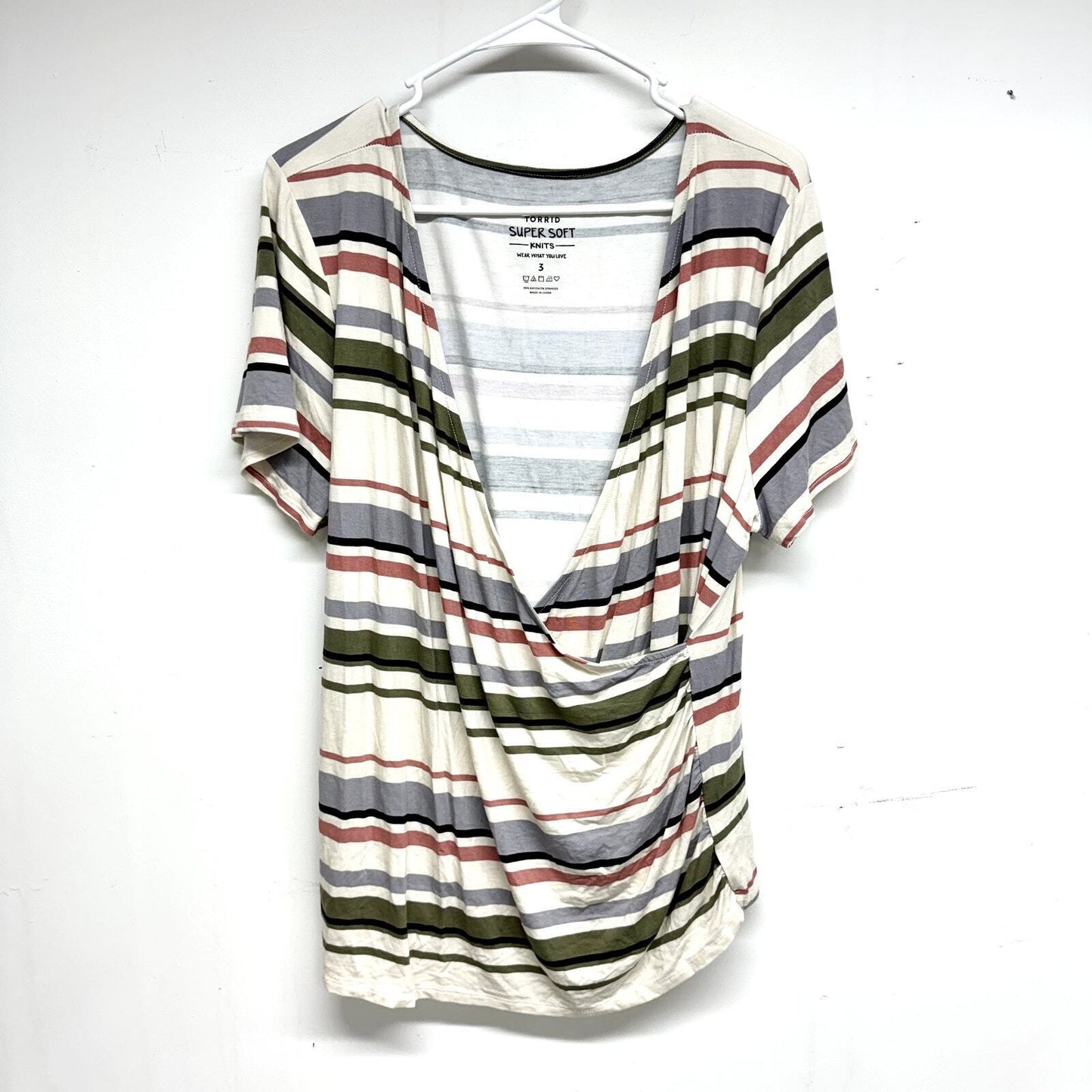 Torrid Striped Multicolored Super Soft Surplice Wrap Deep V Top Size 3/3X