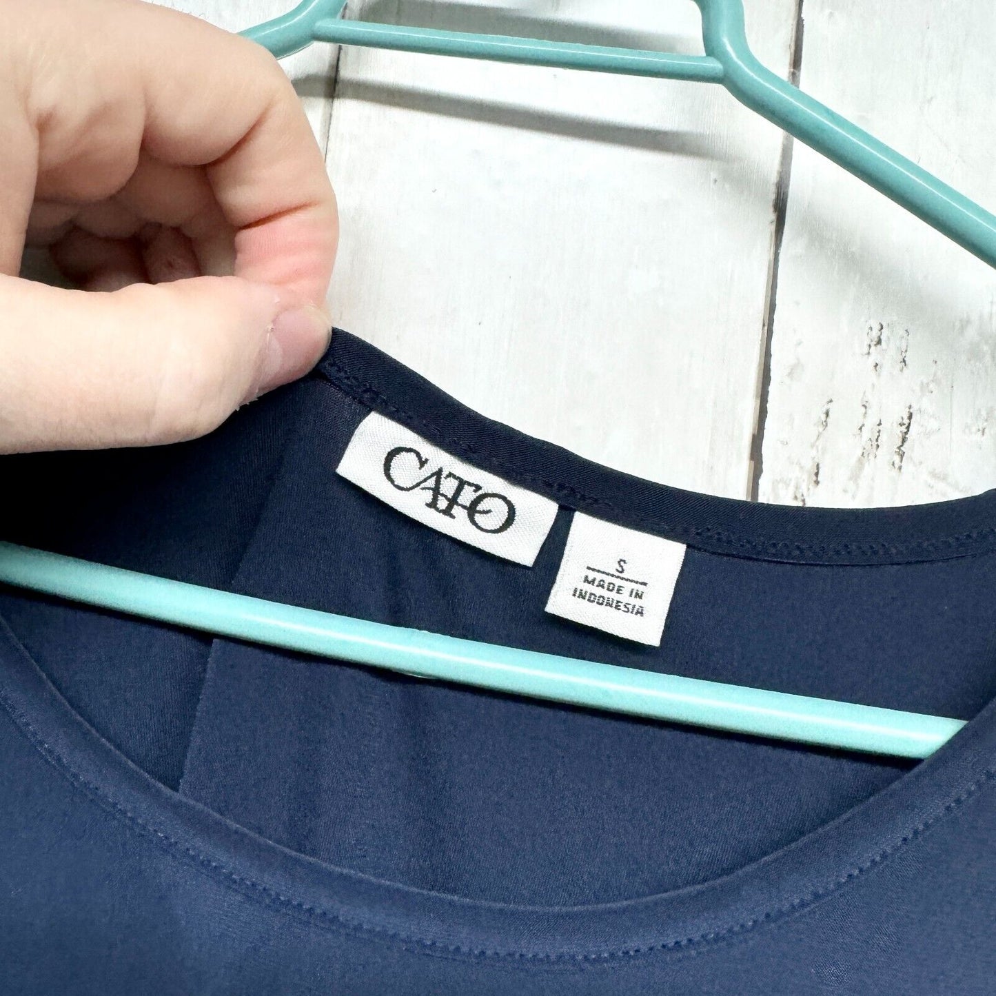 CATO Tunic Women Size S Short Sleeve Relaxed Navy Blue High Low Mini Dress Crew