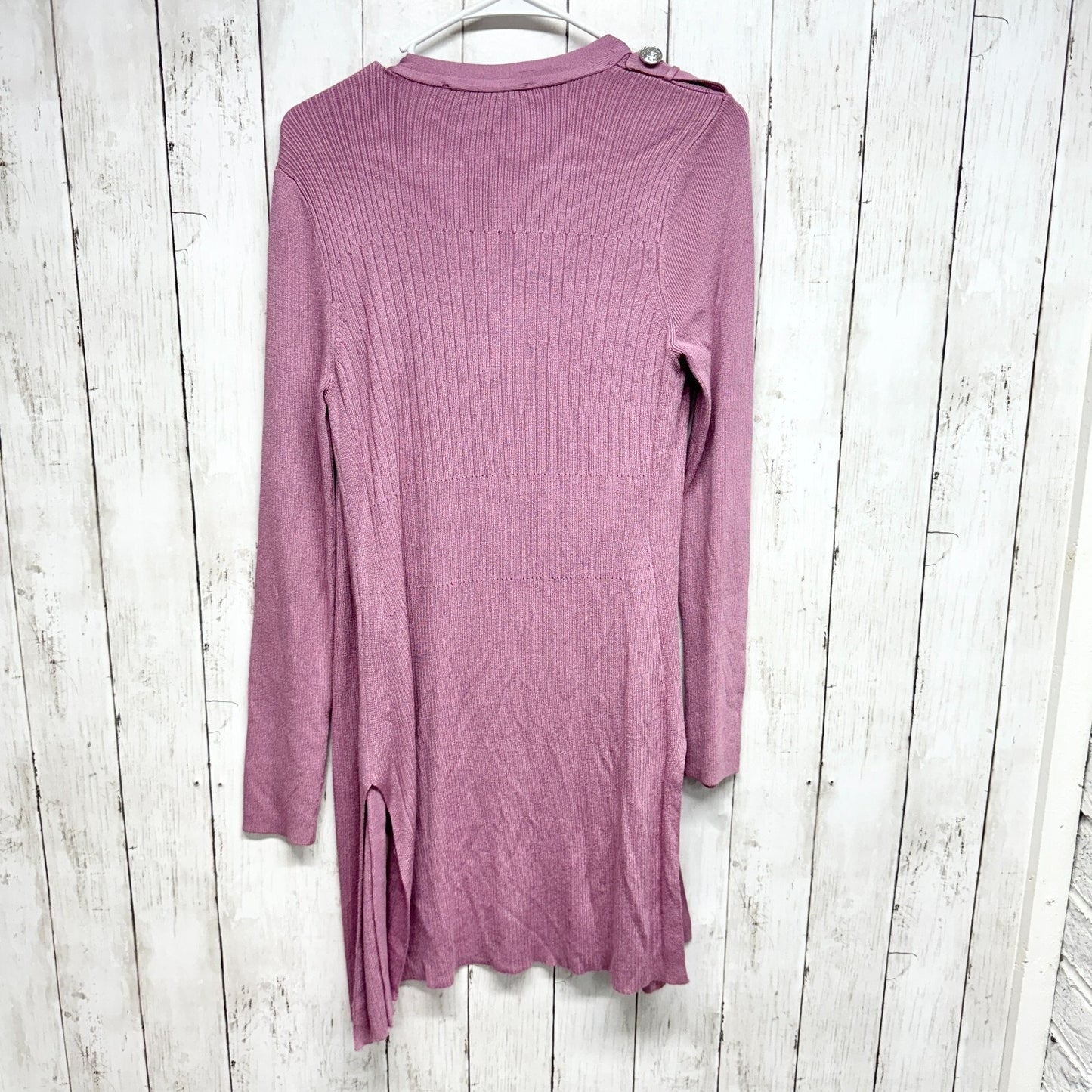 WHITE HOUSE BLACK MARKET Women Small Pink Ribbed Long Cardigan Sweater Knit