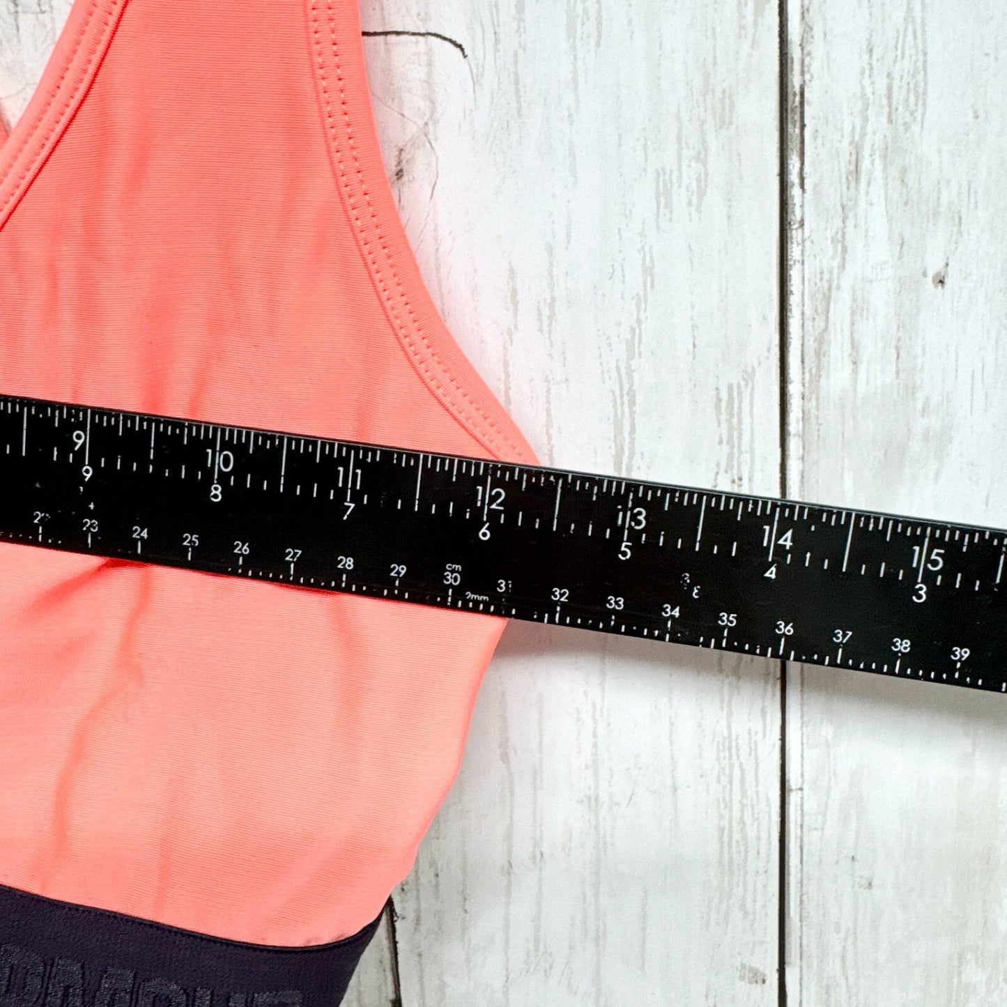 Under Amour Women Coral Racerback Black Elastic Cinch Band Athletic Gym Workout