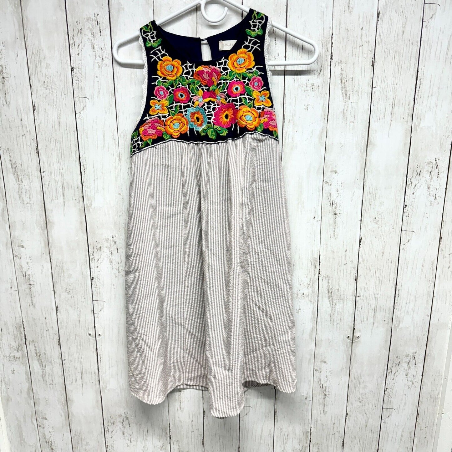 Altar'd State Tunic W Small Blue Striped Embroidered Babydoll Floral Sleeveless