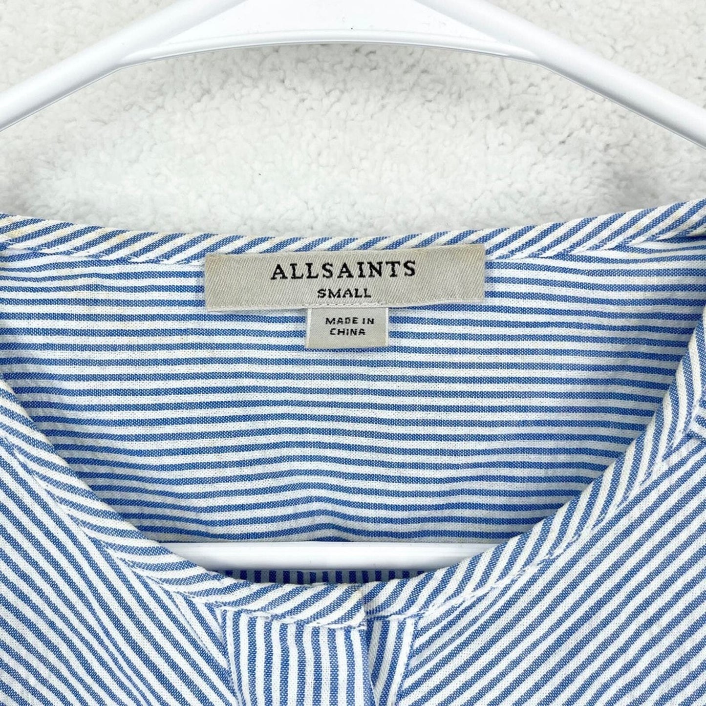 AllSaints Dress Women Size Small Mini Button Down Blue & White Striped Nautical