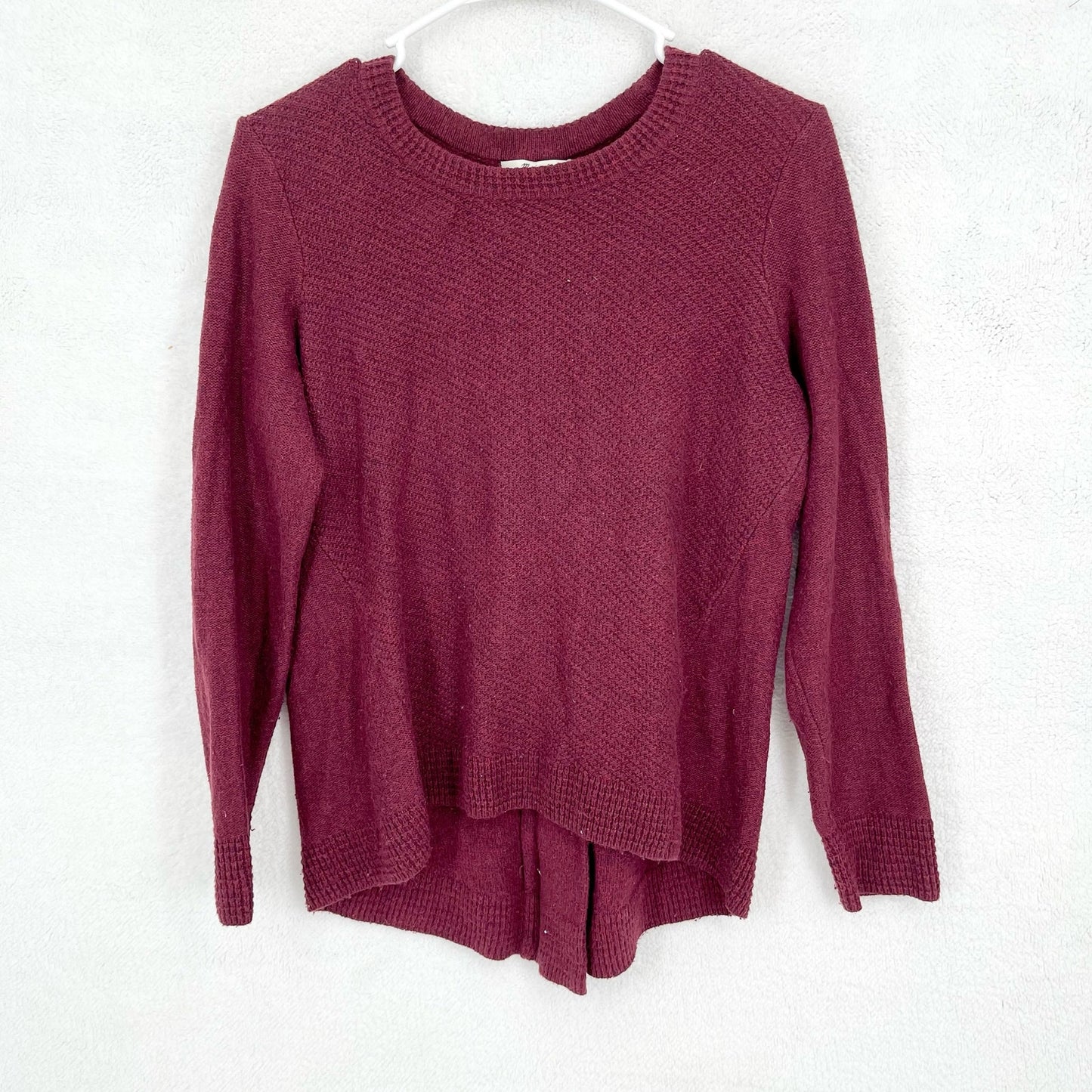 Madewell Women Back Zip Burgundy Long Sleeve Crew Neck Sweater Size Small