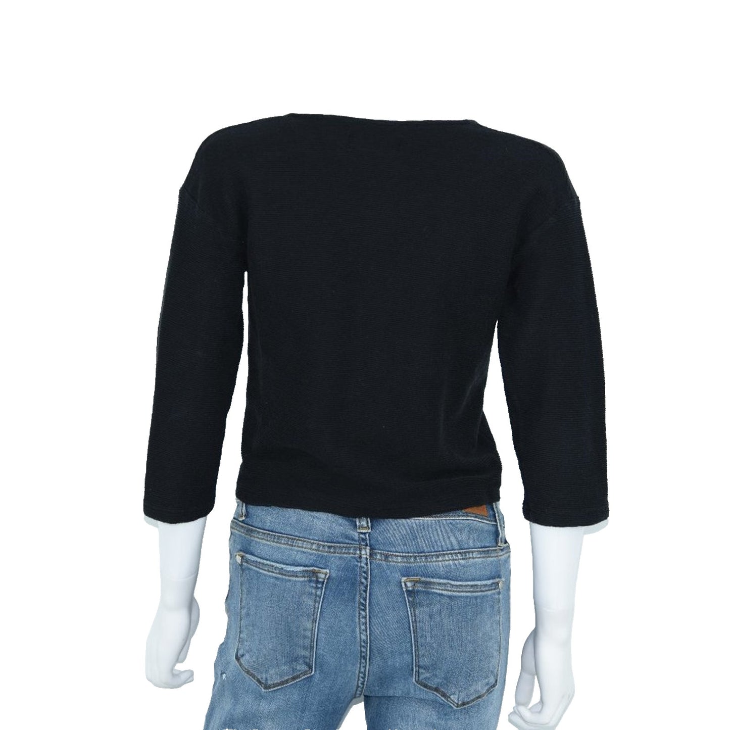 Madewell Tied Front Cropped Knit Black Long Sleeve Sweater Size Small