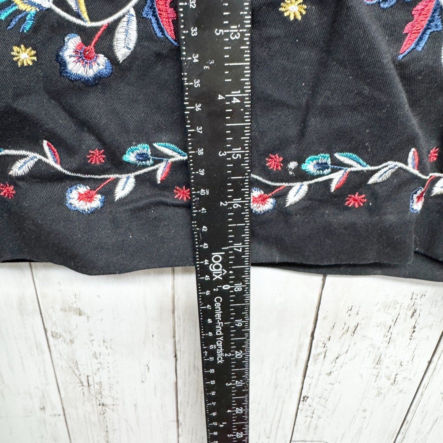 New Look Skirt Women Size 4 Black Multicolor Embroidered Pattern Mini Side Zip