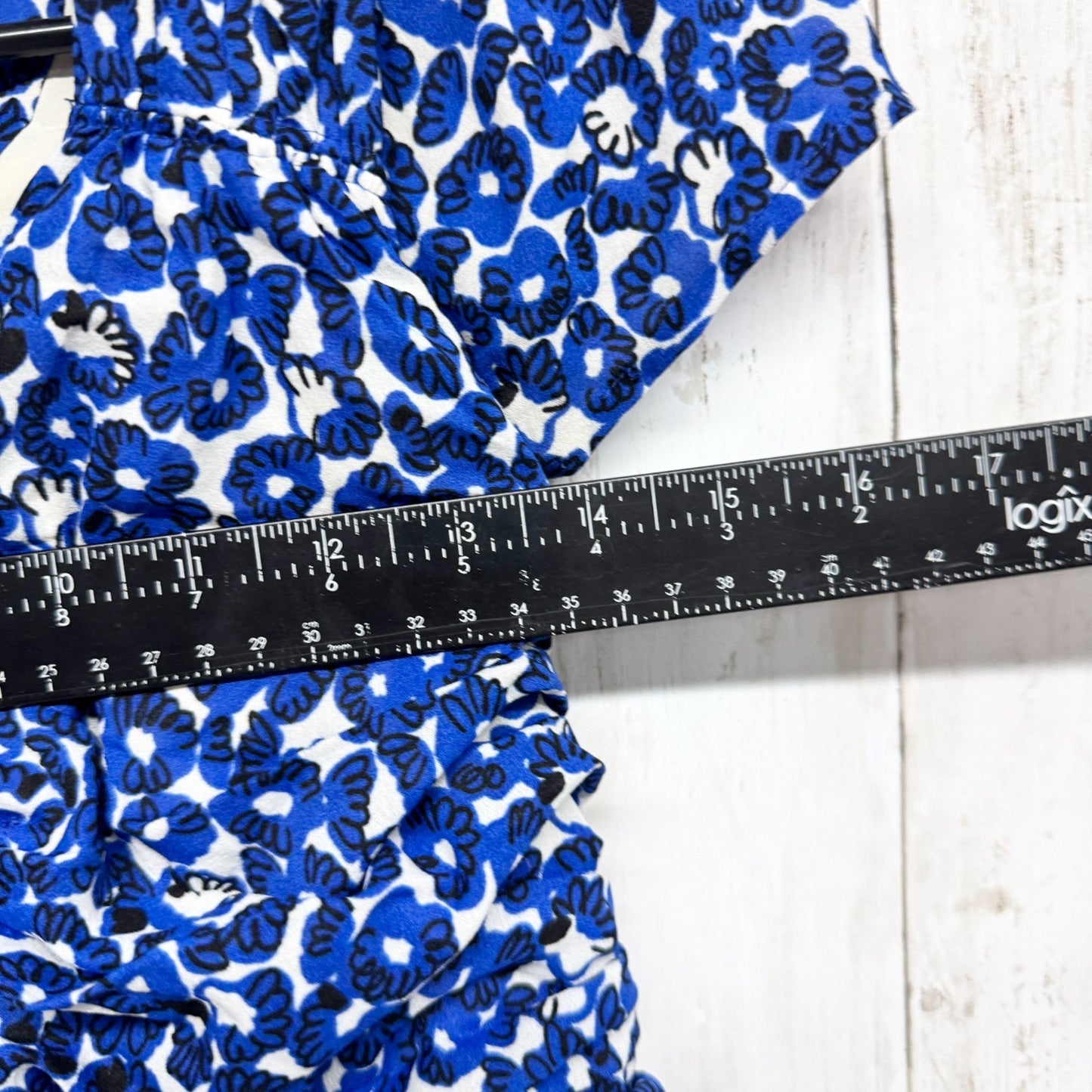 Anthropologie Leifnotes Dress Women Size 12 Drafted Petals Romper Blue Floral