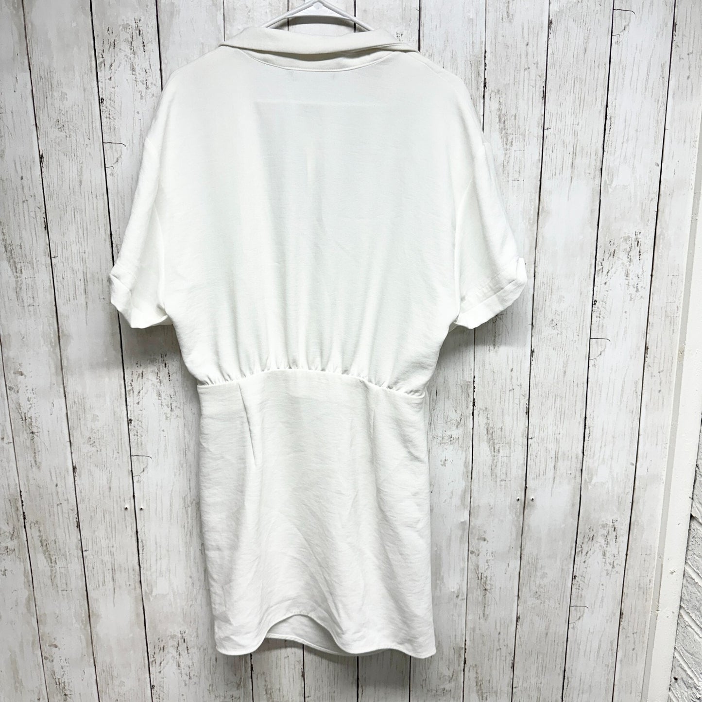 Zara Dress Women XL Off White Women's Cotton Blend Wrap Front Mini Short Sleeve