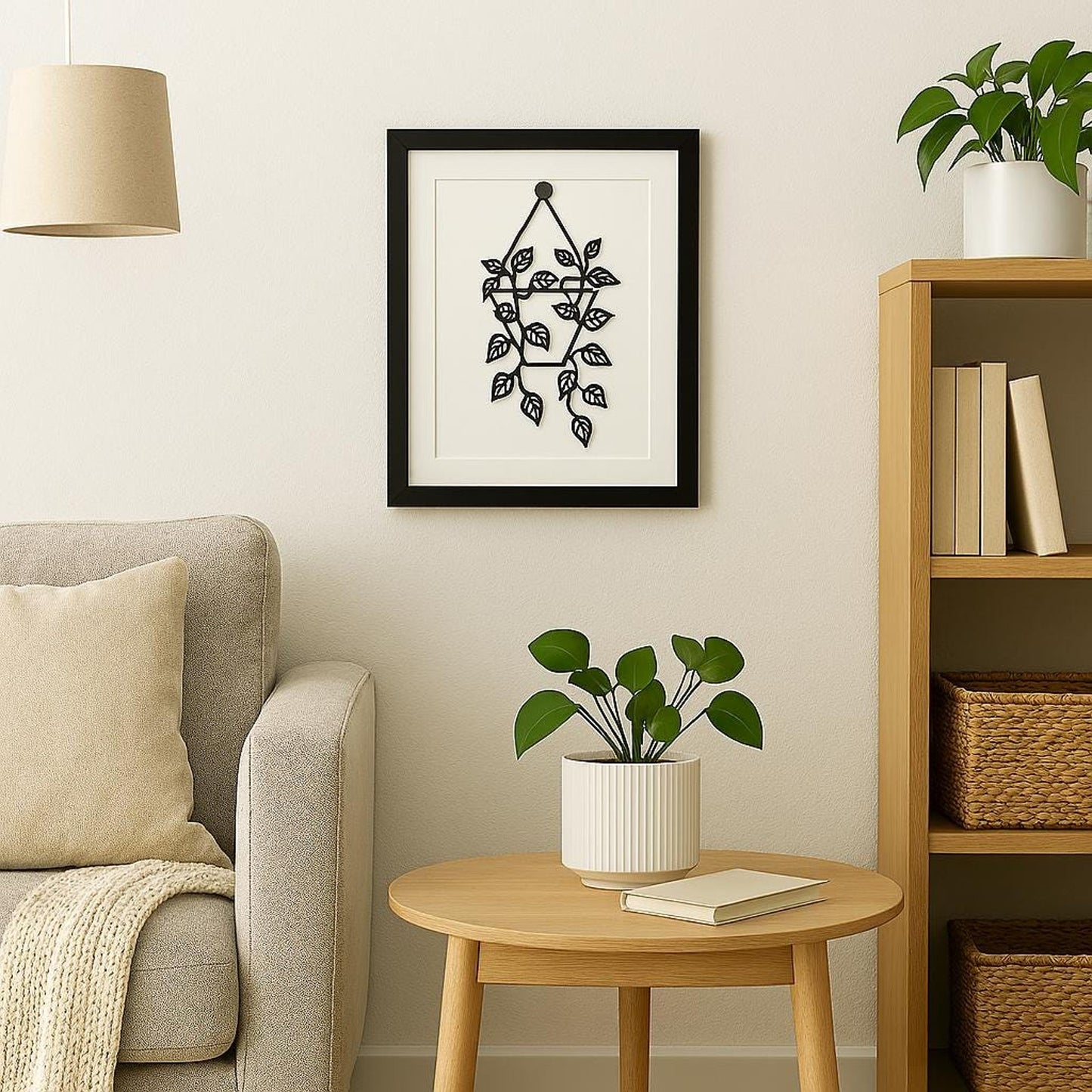 Minimalist Hanging Plant – 3D Line Art Print on 8x10 Matte Board, Black Botanical Wall Decor for Modern or Boho Interiors