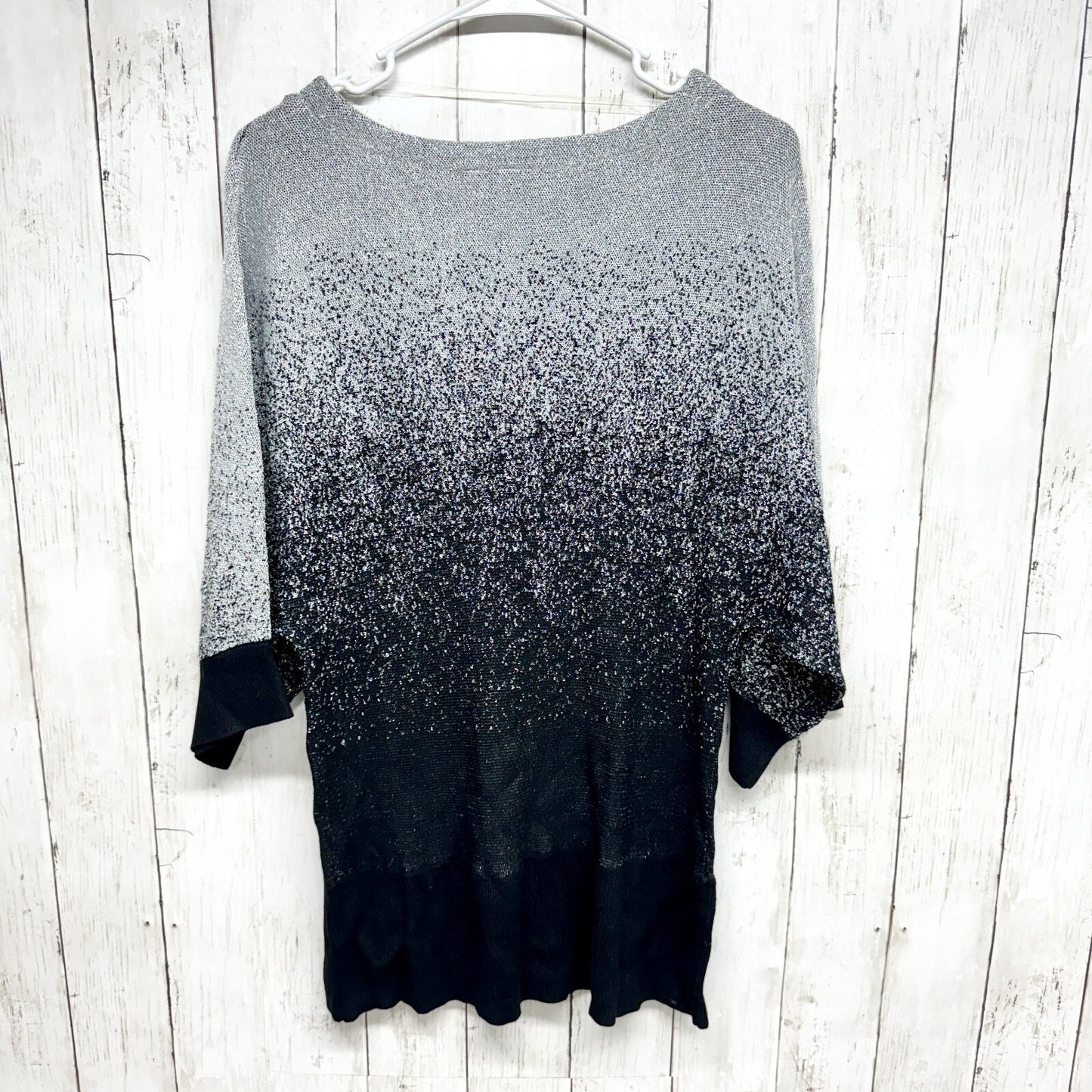 Kim Rogers Petite Dress Women Sz PXL Eyelet 3/4 Sleeve Midi Black Gray Gradient