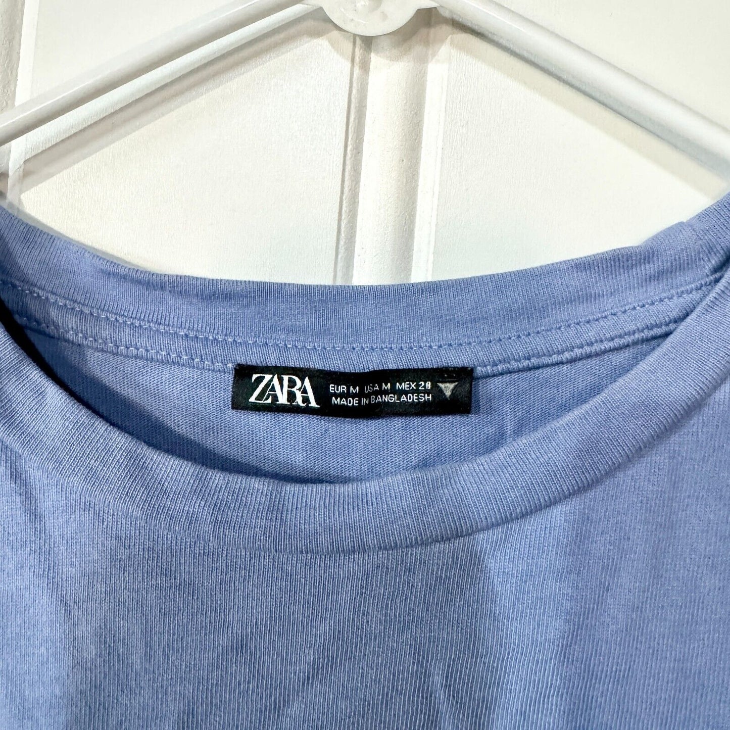 Zara Padded Shoulder Crewneck Cotton Blue Tunic Dress Size Medium