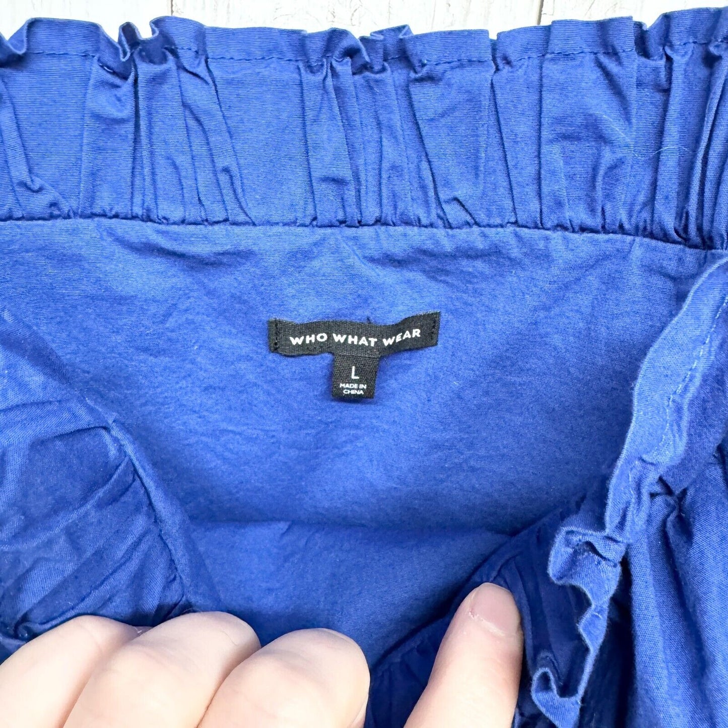 WHO WHAT WHERE Dress Women Size L Royal Blue Cold Shoulder Polyester Mini Ruffle