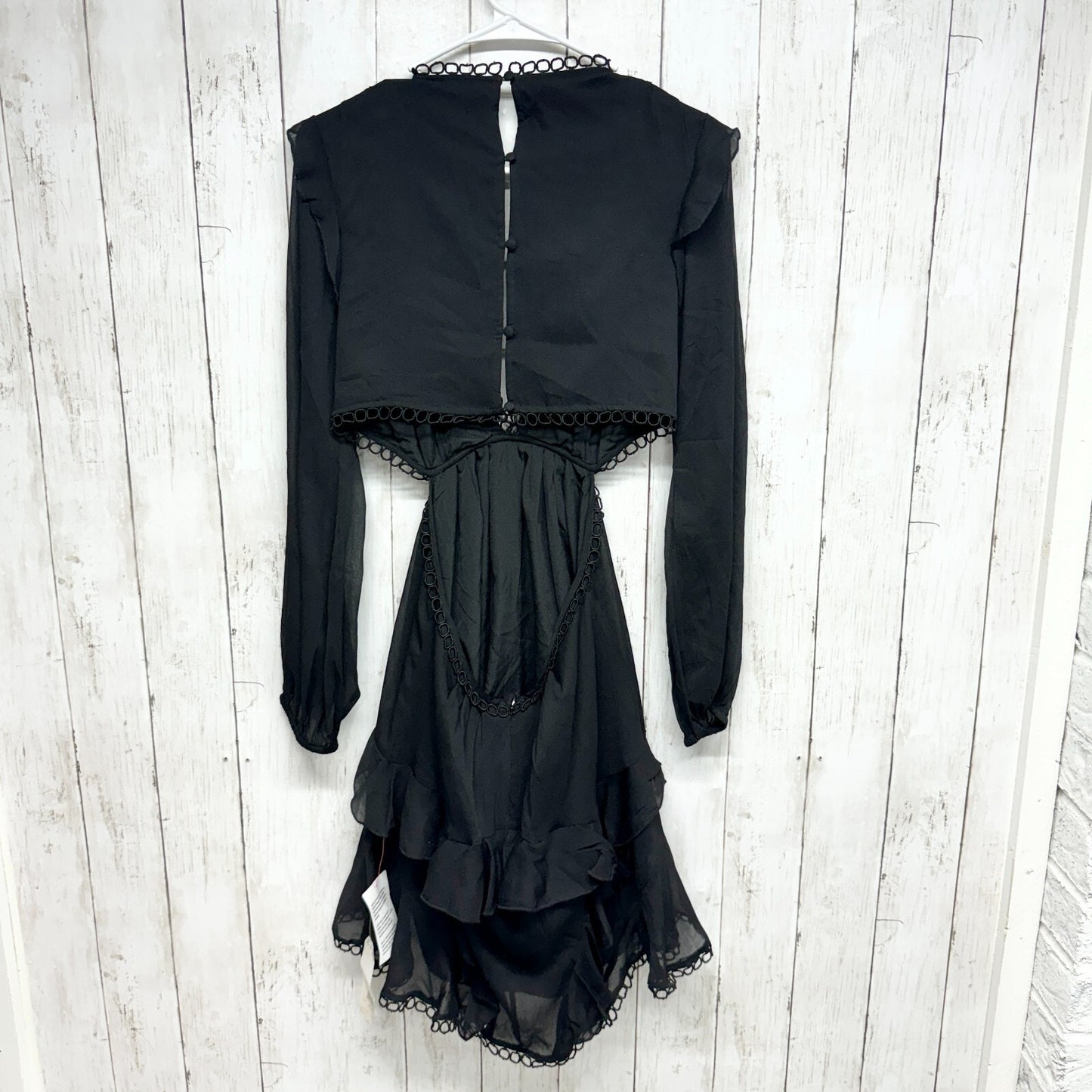 ASOS Dress Women Size 6 Mini Laced Open Black Pleated Ruffled Black Summer