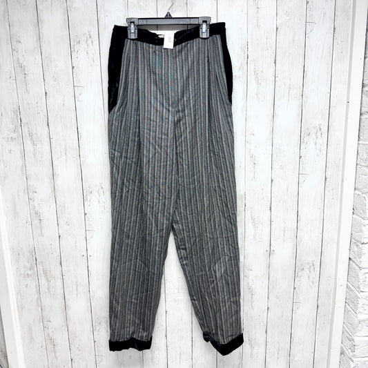 Vintage Valentino Miss V Pants Women Size 44 Velvet Stripe Button Black Trousers