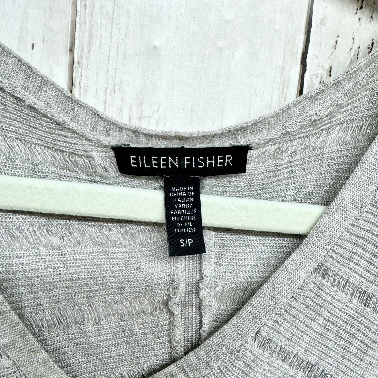 EILEEN FISHER Sweater Women Sz Small V Neck Long Sleeve Textured Tunic Top Grey