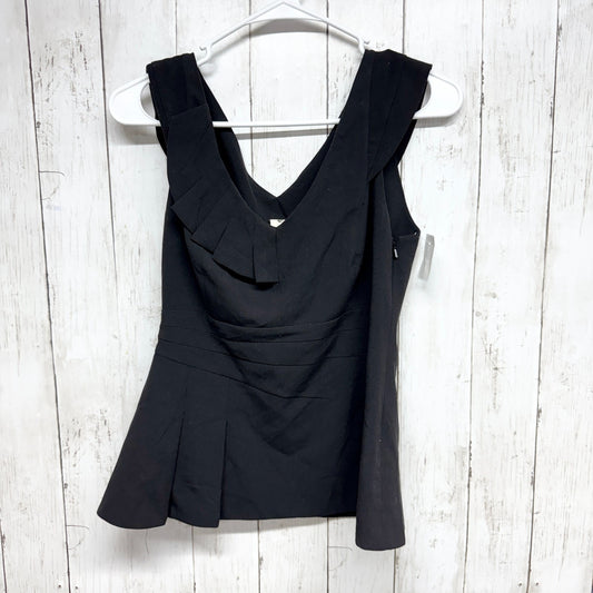 Floreat Top Women Size 2 Black Ruffle Vneck Sleeveless Blouse Ruffle Trim Preppy