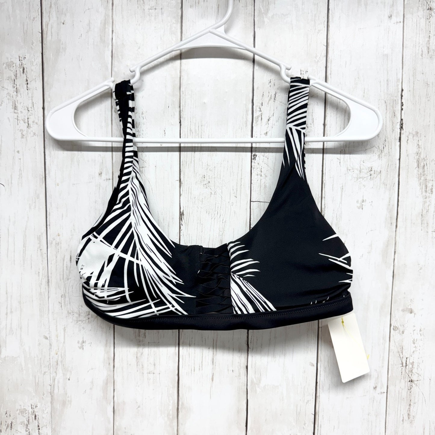 Athleta Top Women Size Small Black White Retro Palm Scoop Neck Swim Bikini Beach