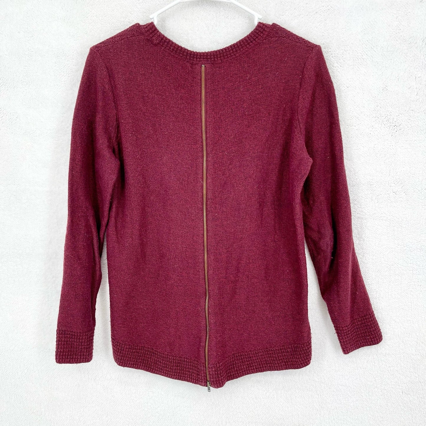 Madewell Women Back Zip Burgundy Long Sleeve Crew Neck Sweater Size Small