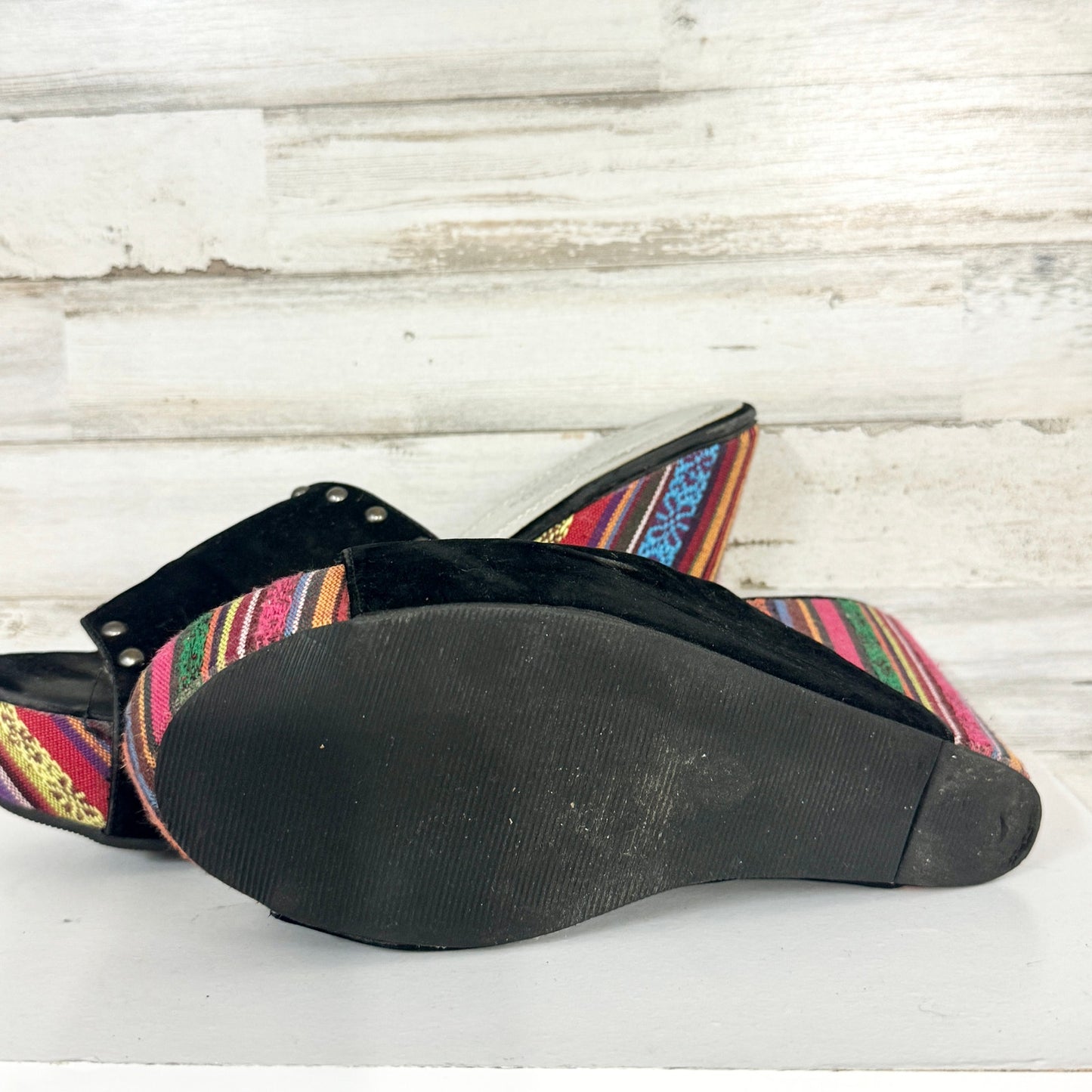 Hot Topic Y2K Wedge Shoes Women's Black Canvas Peep Toe Slip On Size 10