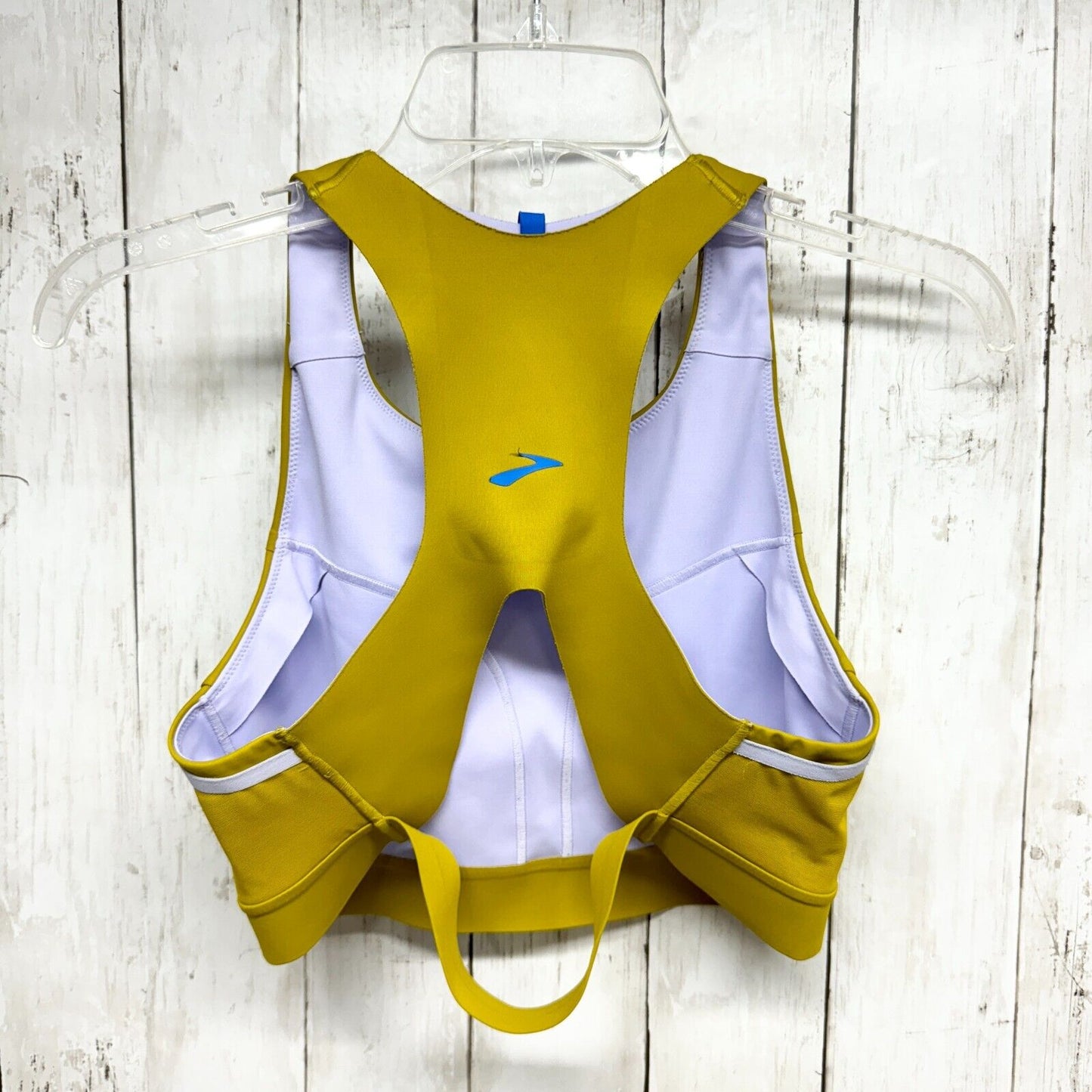 BROOKS Drive 3 Pocket Run Sports Bra 40 A/B Golden Hour/Violet Dash Running