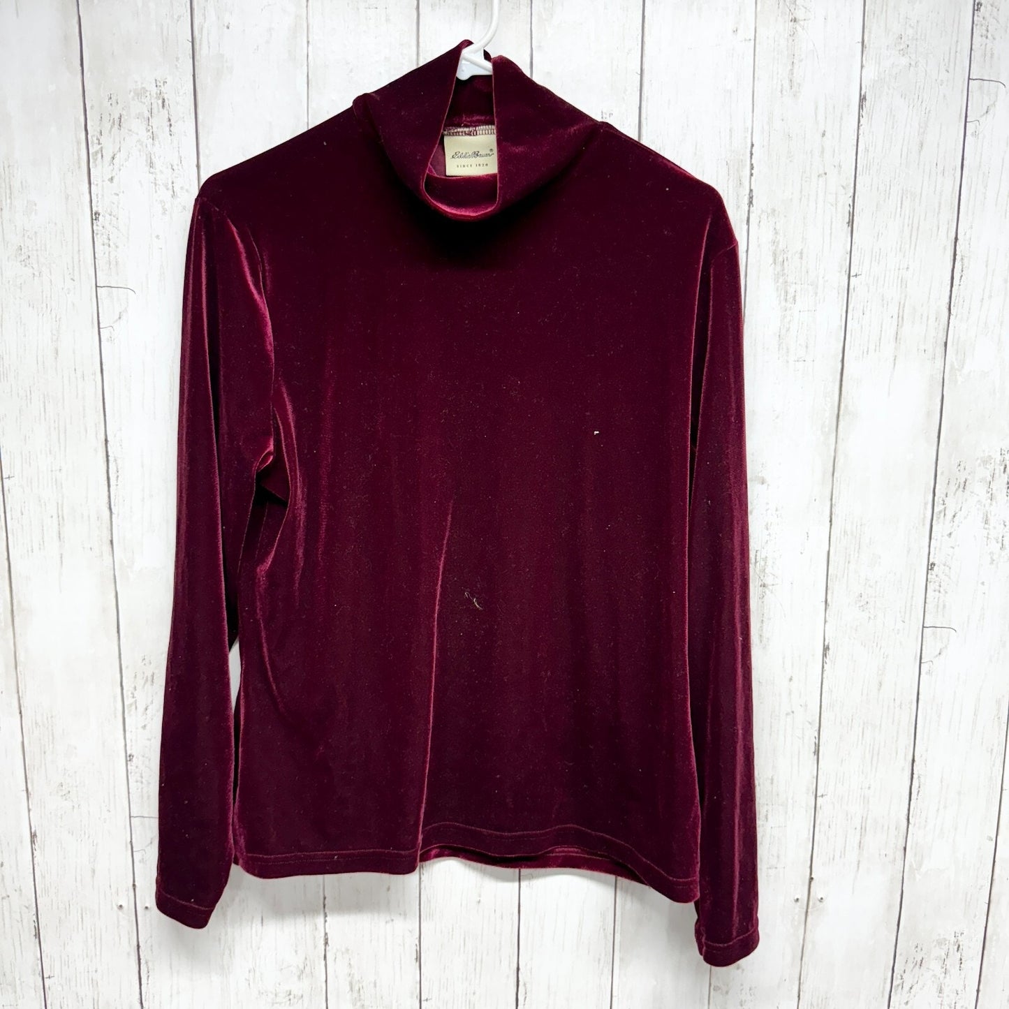 EDDIE BAUER Sweater Women Size L Velvet Red Long Sleeve Turtleneck Polyester
