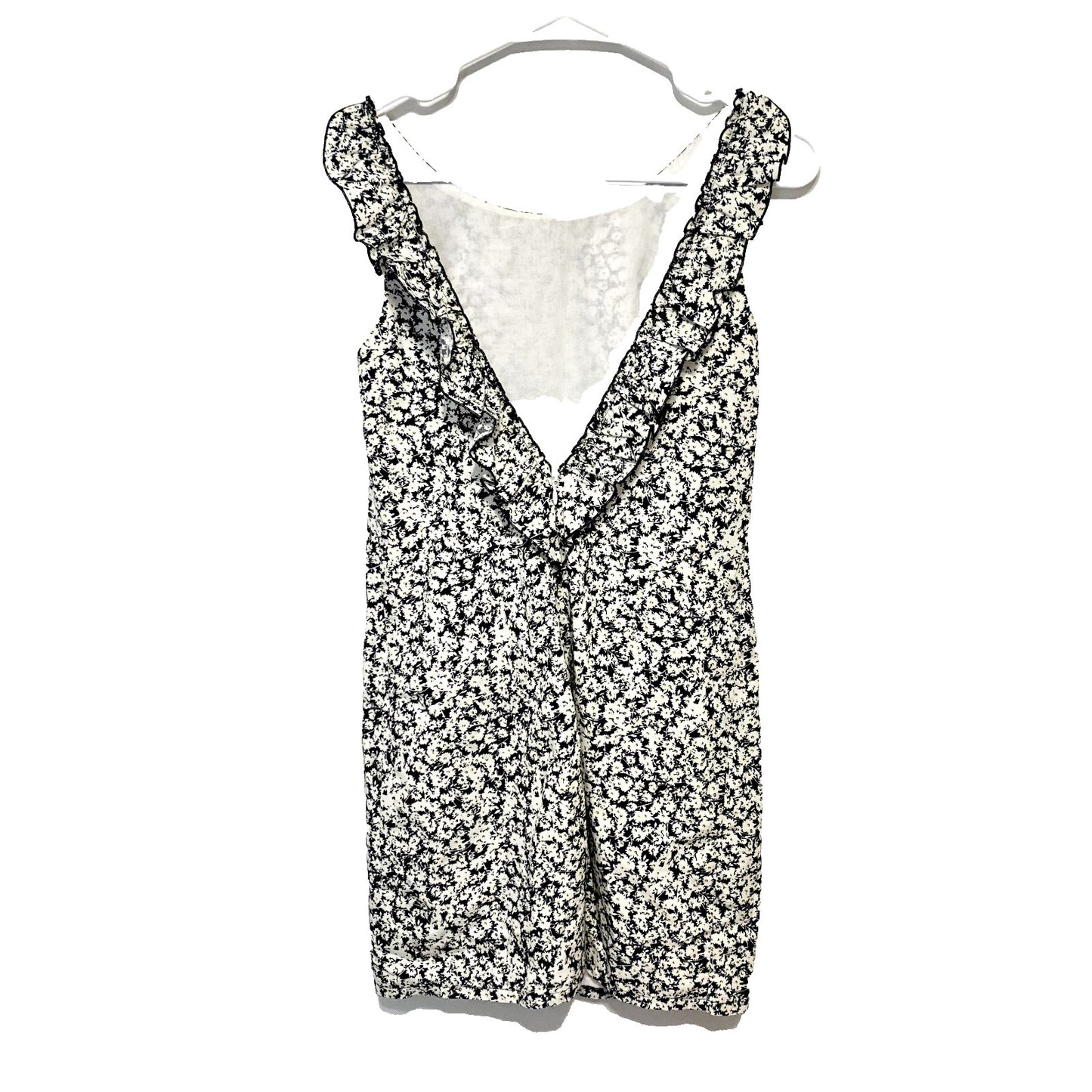 ZARA DRESS WOMEN Size XS Ruffle Deep V-Back Daisy Floral Mini Dress