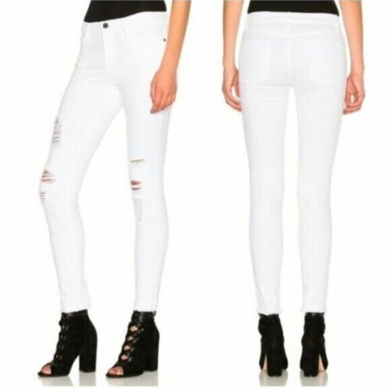 FRAME Le Skinny De Jeanne Women Mid Rise White Ripped Skinny Jeans Size 23