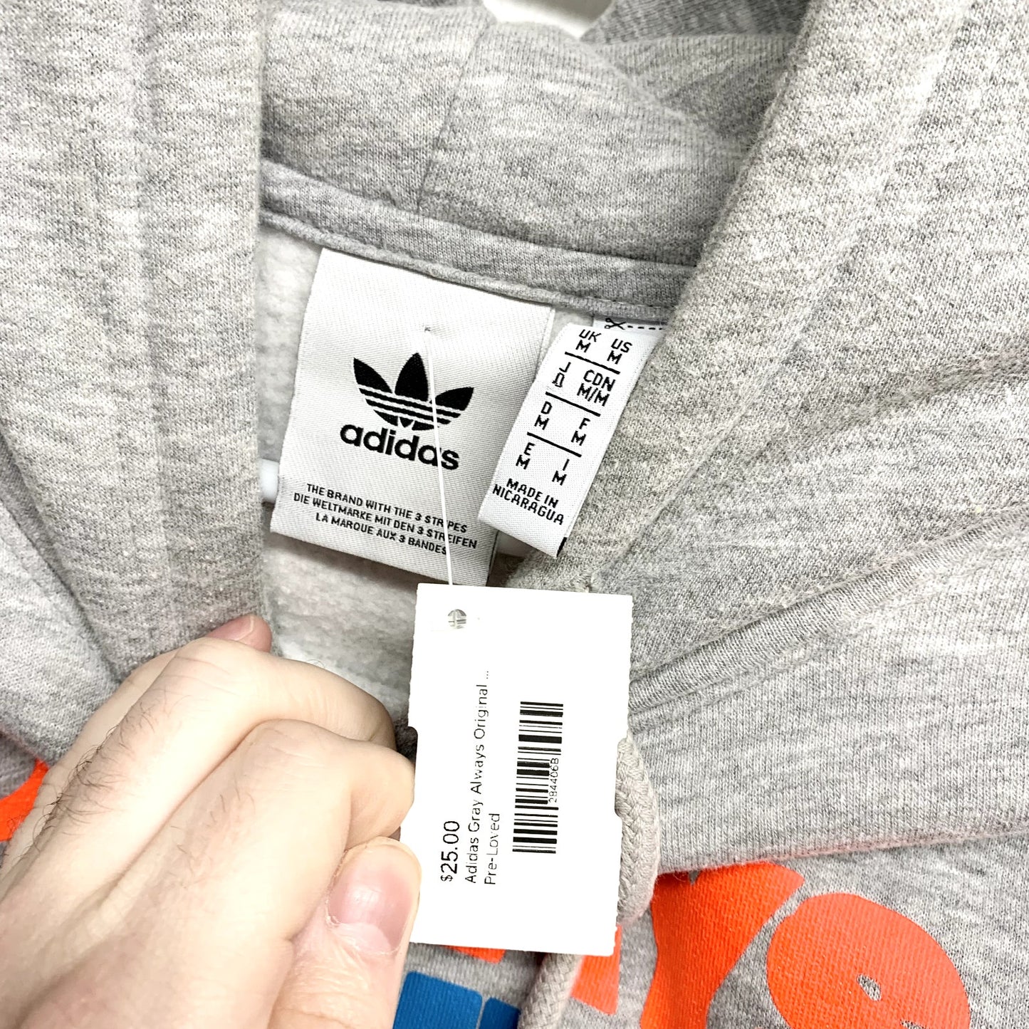 adidas Hoodie Unisex Medium Pocket Always Original Sweatshirt Pull Over Gray