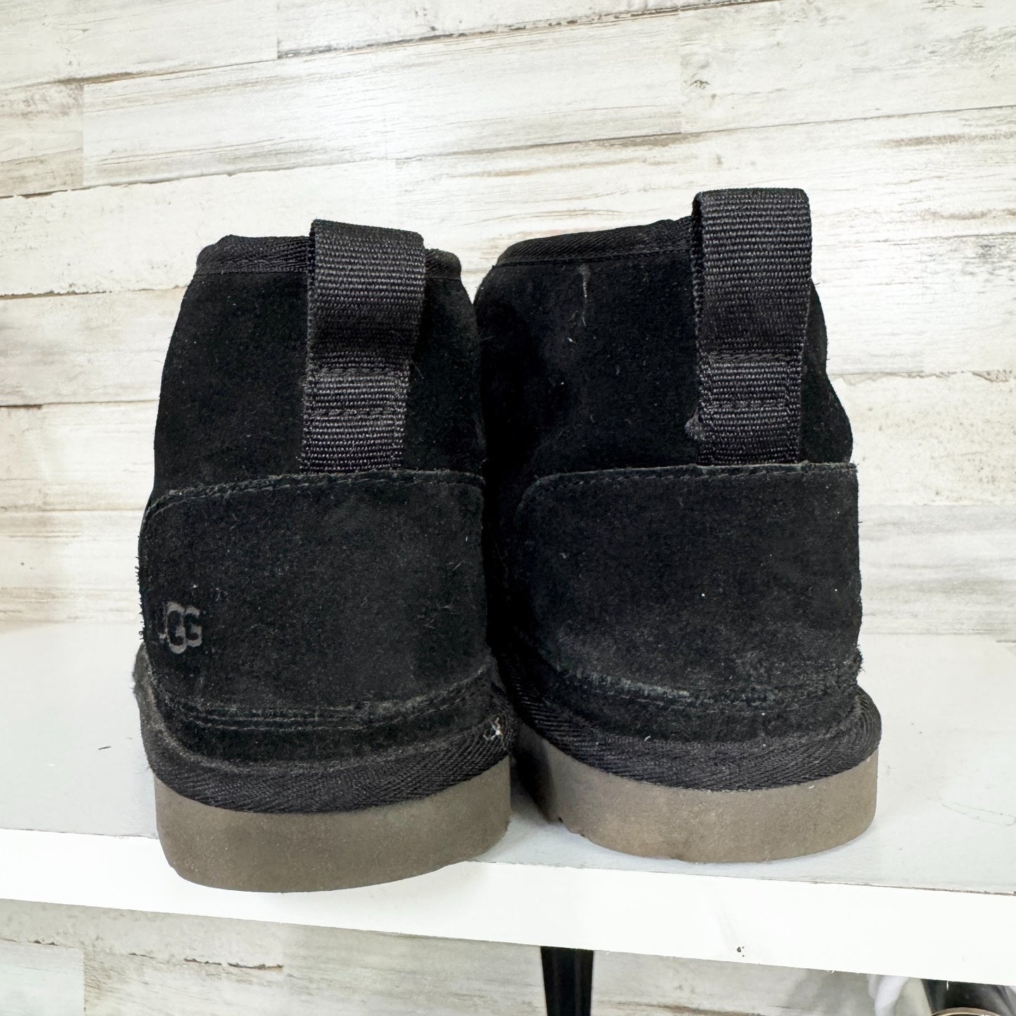 UGG Boots Women Size 6 Neumel II Black Graphic Slip On Short Boot Casual