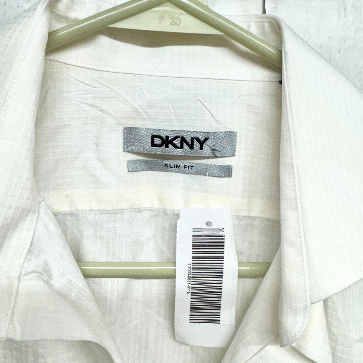 DKNY Shirt Men Slim Fit Cream Collared Long Sleeve Button Down Business Casual