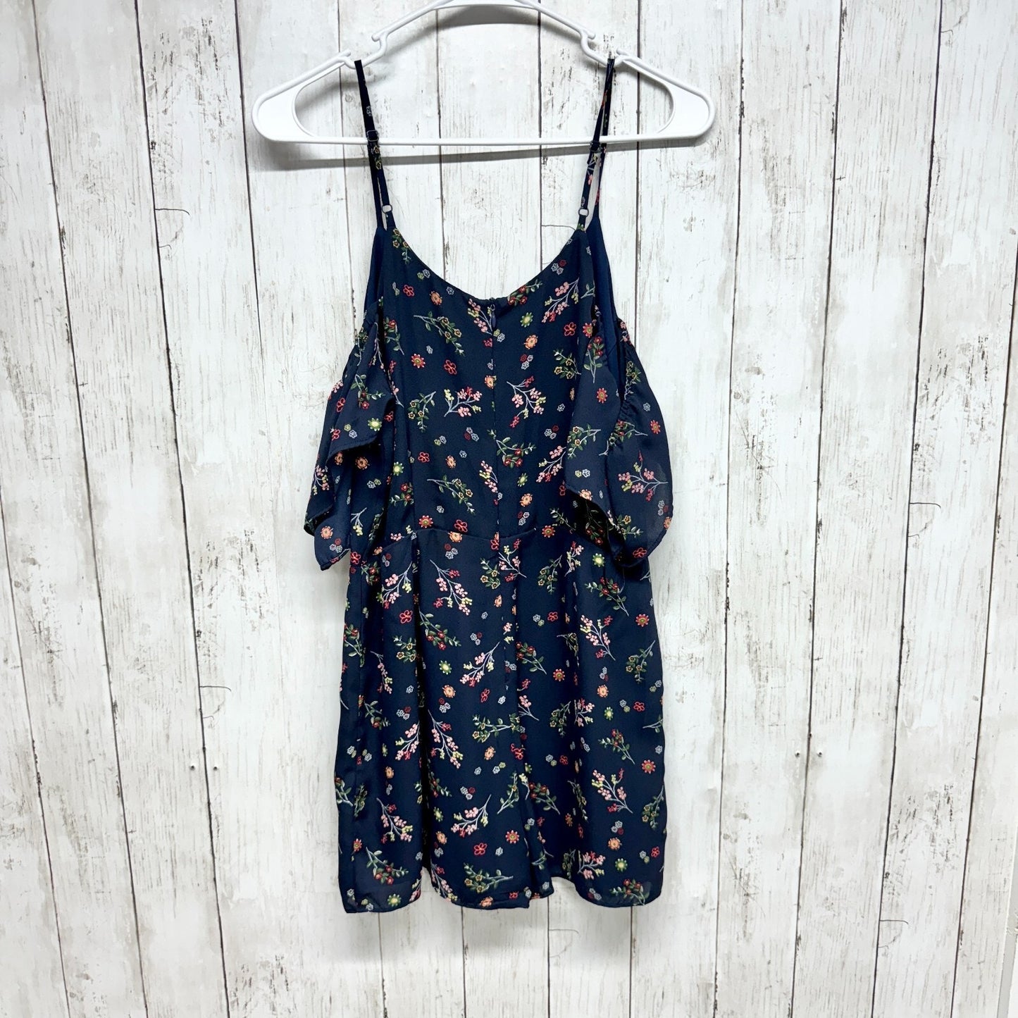 EVERLY Romper Women Size M Off Shoulder Mini V Neck Blue Floral Summer Casual