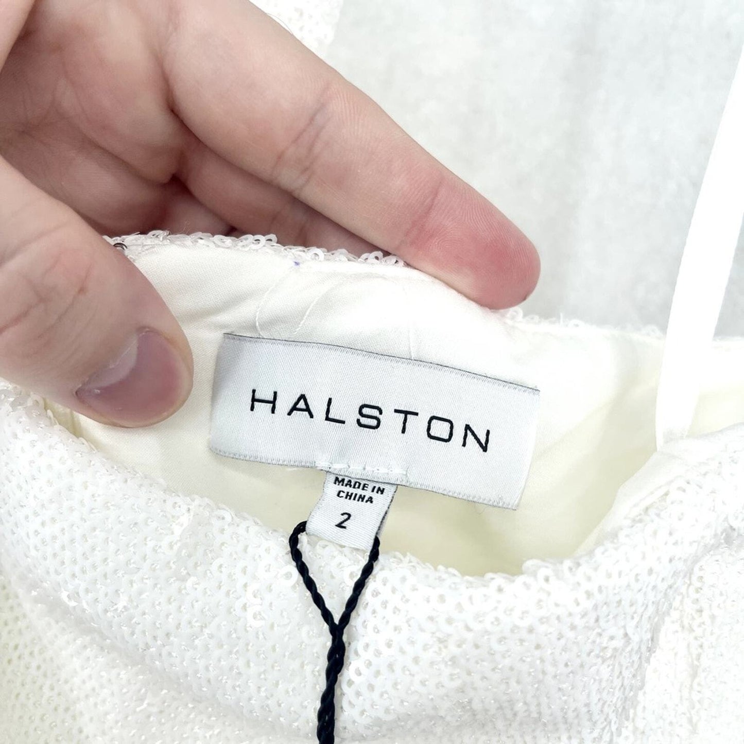 HALSTON Dress Women Size 2 Mini White Halter Neck Cross Front Diletta Sequin NEW