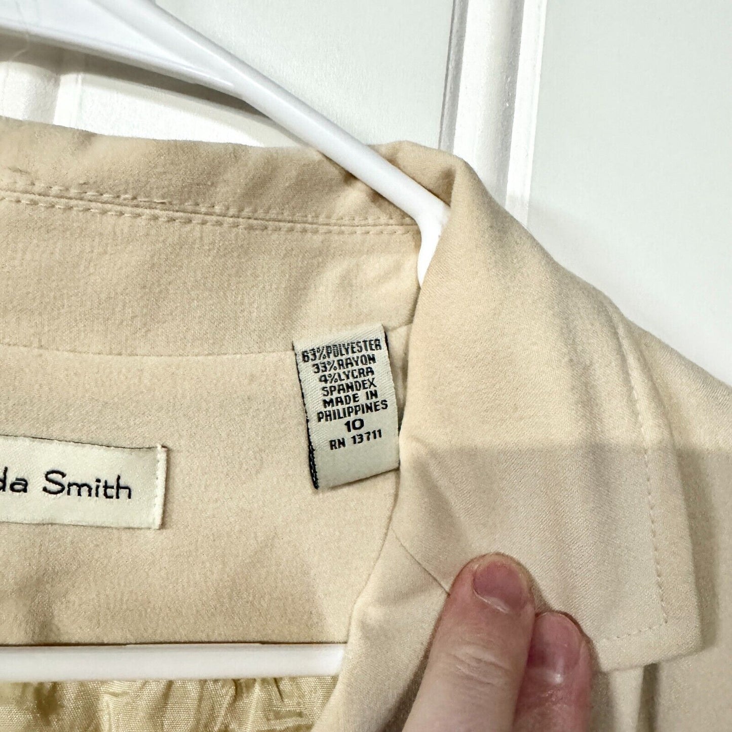 VTG AMANDA SMITH Blazer Women Size 10 Single Button Down Padded Shoulder Cream