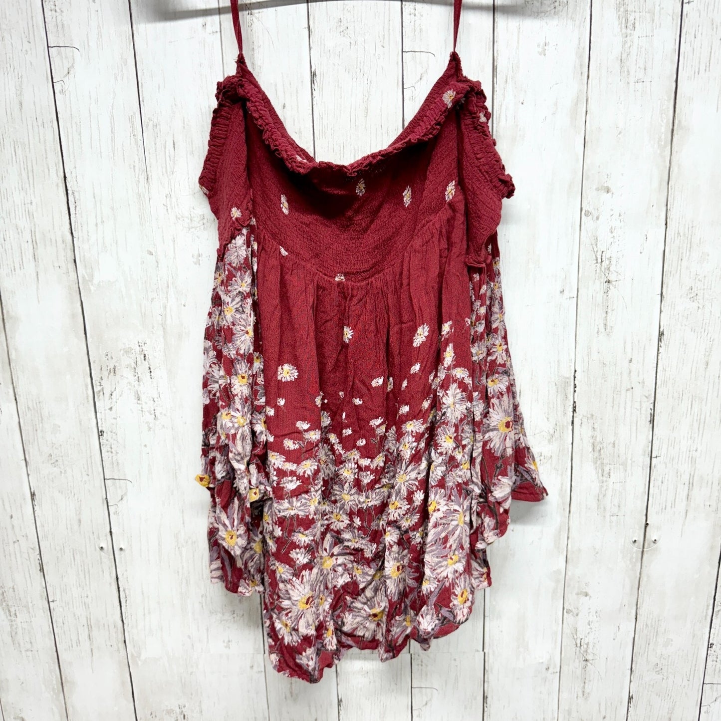 ECOT'E Top Women Double Cold Shoulder Long Sleeve Floral Red Strapless Rayon