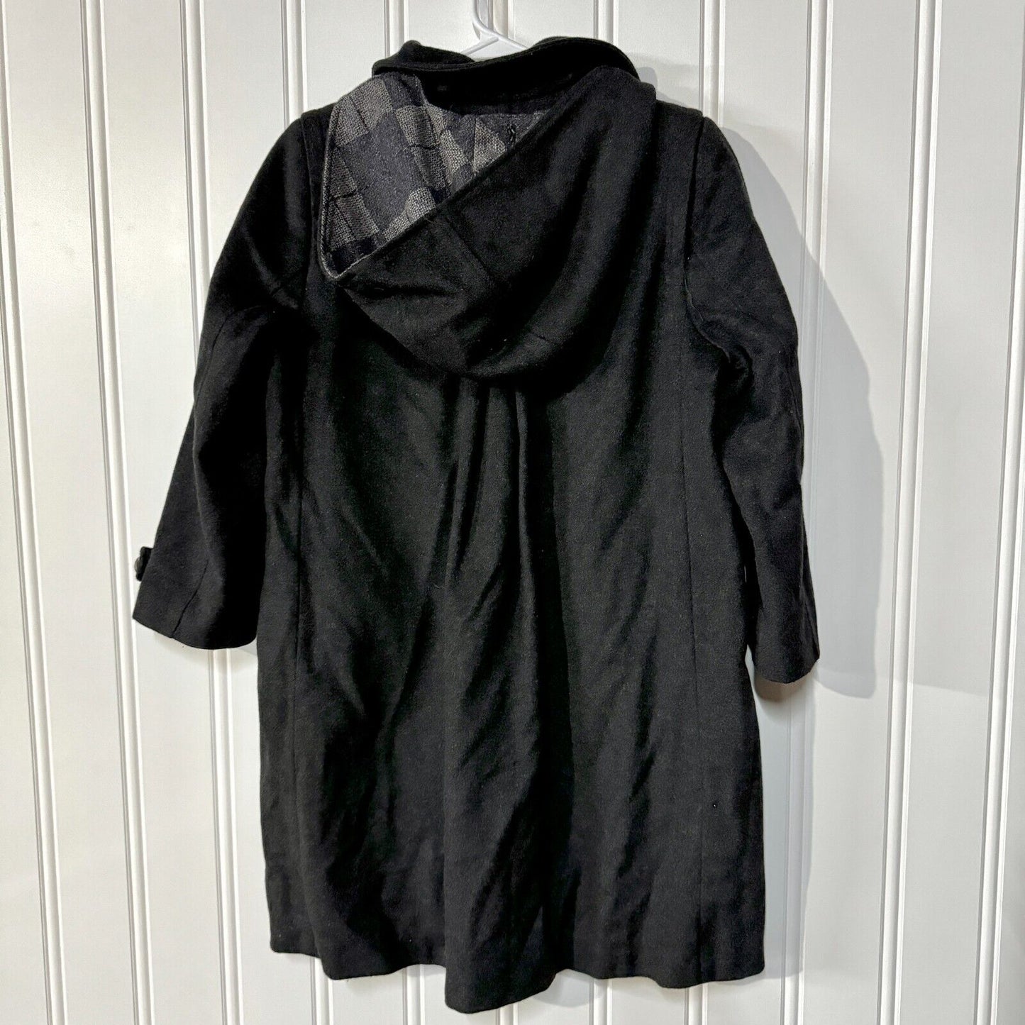 John Free Pea Coat Wooden Button Down Hooded Wool Blend Black Size 38/M