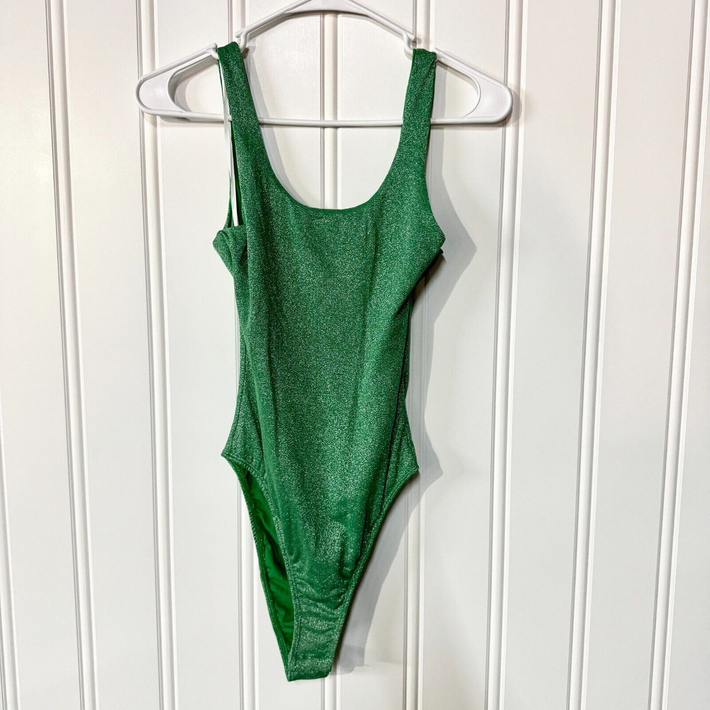 PRINCESS POLLY Bodysuit Women Size 4 Sequin Shimmery Green Holiday Round Neck