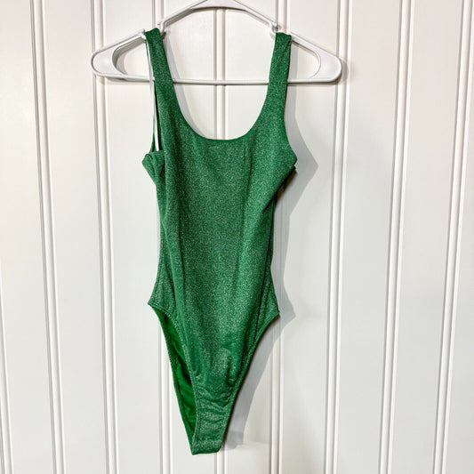 PRINCESS POLLY Bodysuit Women Size 4 Sequin Shimmery Green Holiday Round Neck
