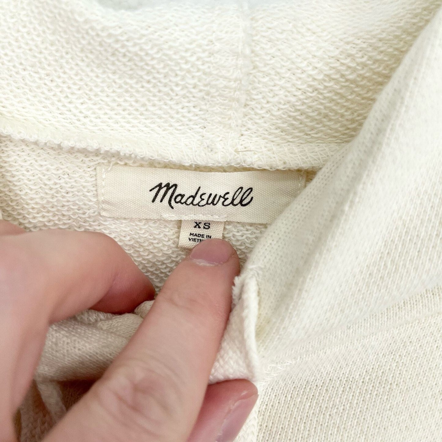 MADEWELL Hoodie Women Size XS Bubble Sleeve Outdoor Cream Cropped Sweater