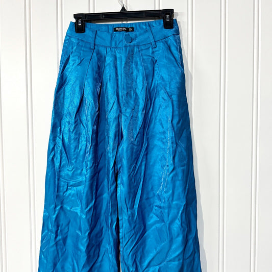 NASTY GAL Pants Women Size 4 Blue Metallic Wide Flared Leg High Waisted Retro
