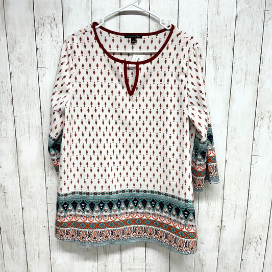 SIGNATURE STUDIO Tunic Top Women Size L 3/4 Sleeve Boho Keyhole Tribal Dress