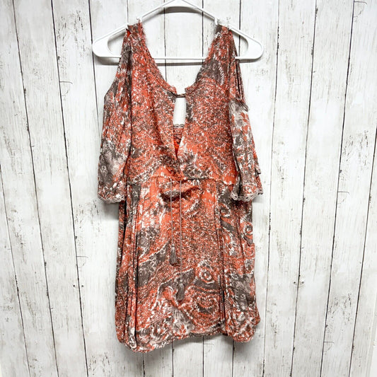 FREE PEOPLE Dress Women Size XS Boho Love Bird Orange Printed Cold Shoulder Mini