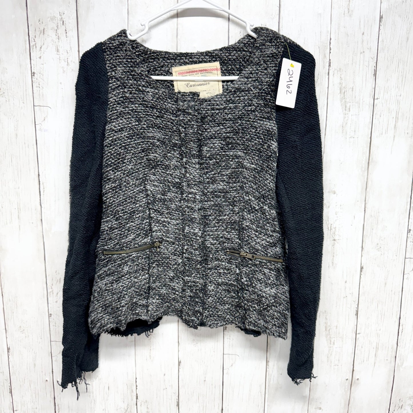 Cartonnier Jacket Women Size Small Black Gray Lurex Knit Tweed Sweater Blazer
