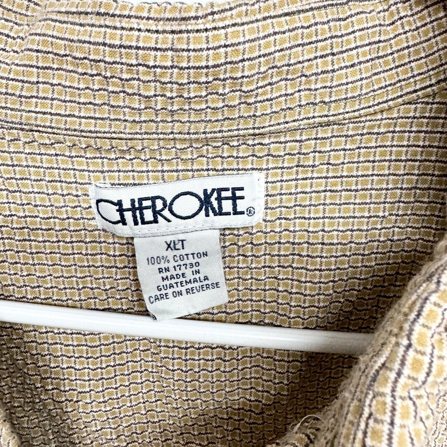 CHEROKEE Button Down Men Size XLT Brown Textured Short Sleeve Pocket Top Curved