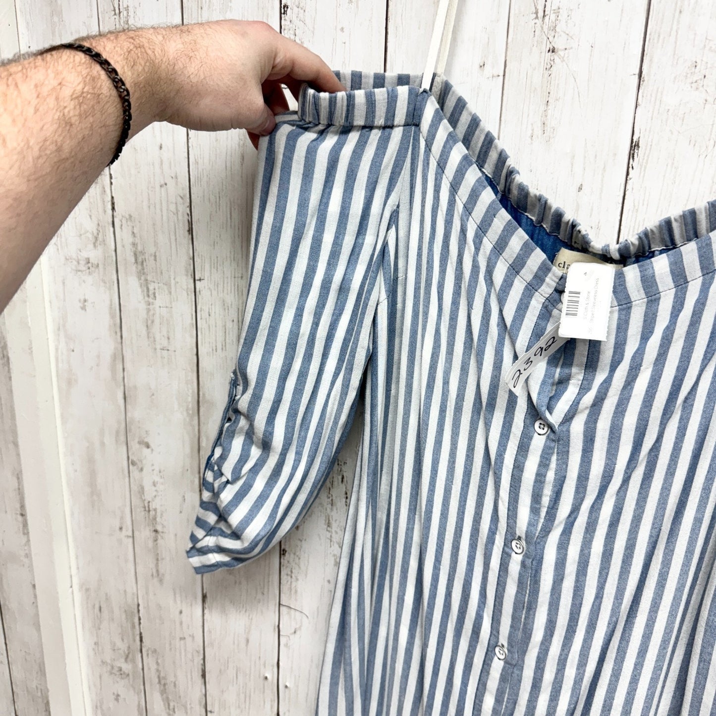 Cloth & Stone Dress Women Sz Small Stripe Off Shoulder Button Front Midi Casual