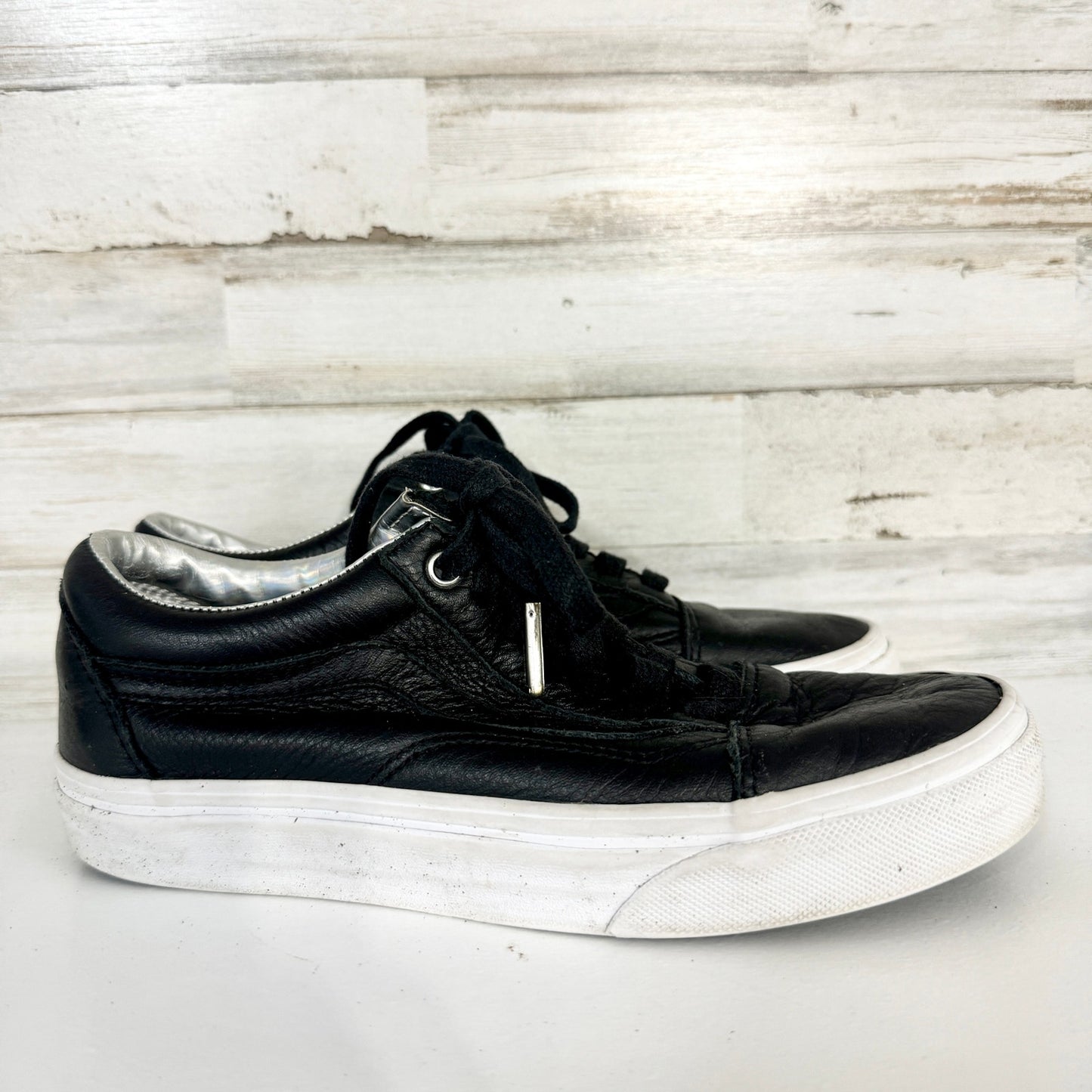 Vans Off the Wall Unisex Shoes Vintage Black On Black Leather 5/M 6.5/W