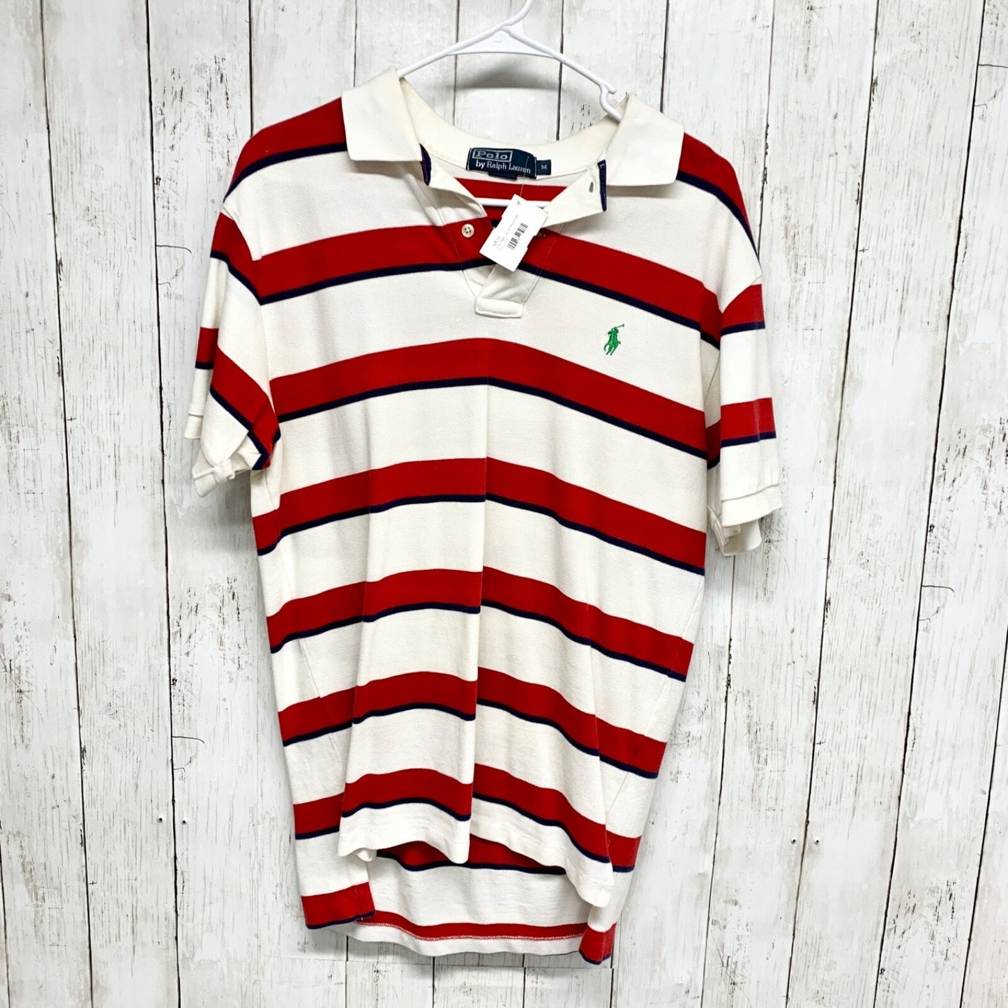 Polo Ralph Lauren Shirt Men Size Medium Collared Button Stripe Polo Red White